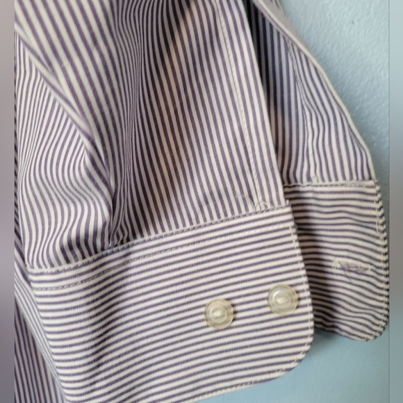 Fabrizio Stripe Embroidered Golden Retriever Button-down Shirt Blue L - Picture 8 of 9